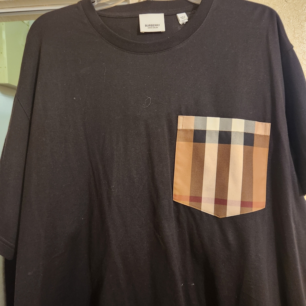 Burberry Black Tee with Iconic Check Pocket